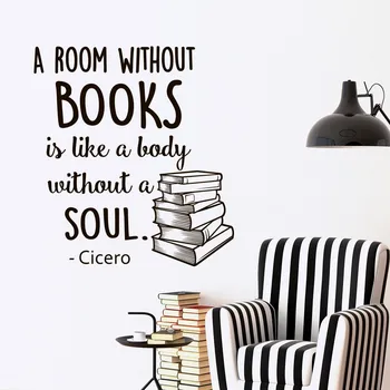 

Wall Decal Quotes Books A Room Without Books Is Like A Body Without A Soul Vinyl Lettering Inspirational library Wallpaper