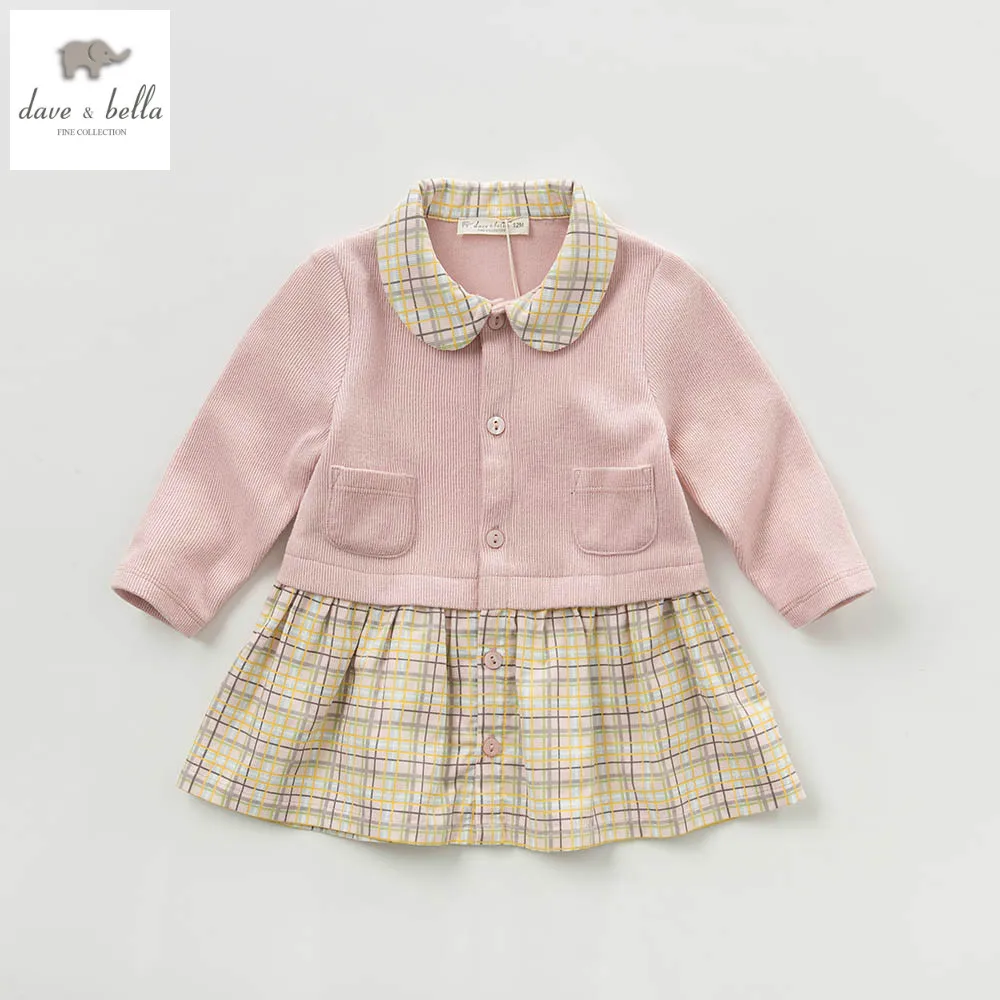 DB3876 davebella spring girls knitted dress striped pink dress fancy dress baby girls boutique dress girls mesh panel striped dress
