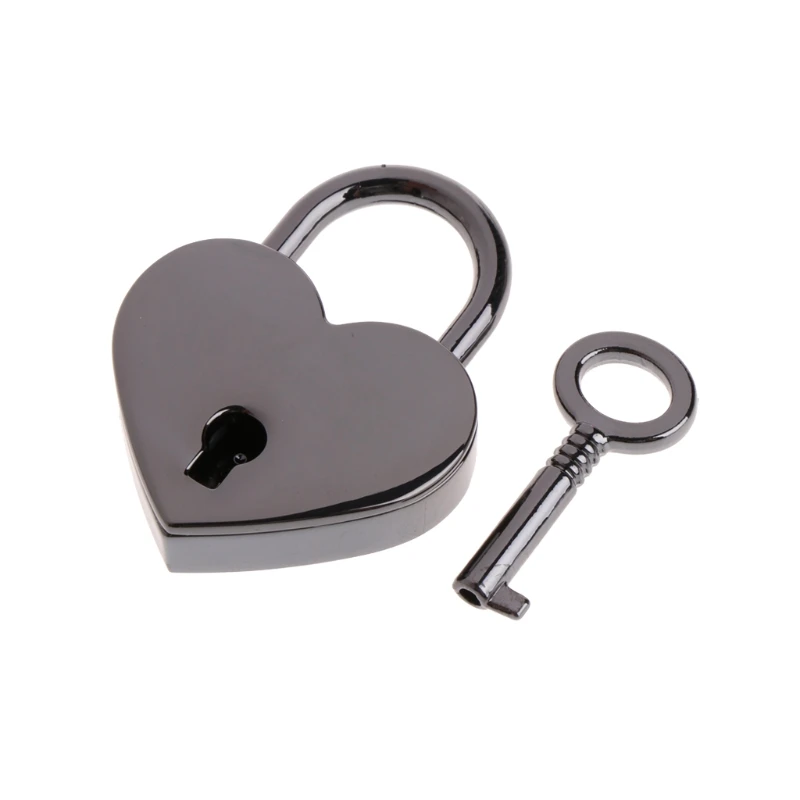 Блокировка ключа в форме сердца Винтаж старый античный стиль мини-навесные замки стилизованные под старину ключ замок с ключом - Цвет: Черный