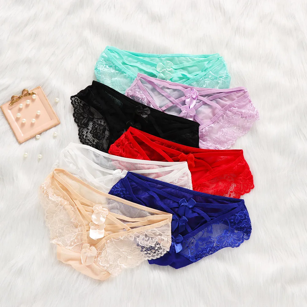 

1PC Women Sexy Lace Panties Hollow Cross Bandage Breathable Knickers Bowknot Briefs Transparent Underwear Ladies Intimates