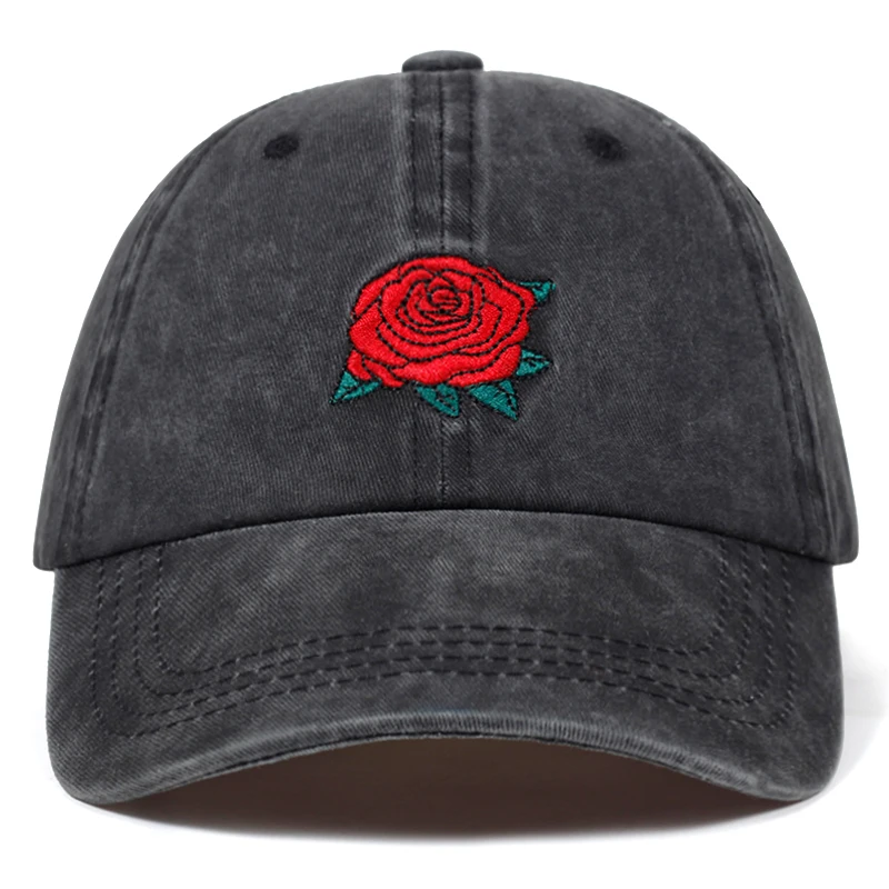 Новинка, бейсбольная кепка с вышитой розой, хлопок, хип-хоп кепка для мужчин и женщин, модные кепки для папы, регулируемые уличные кепки - Цвет: Темно-серый