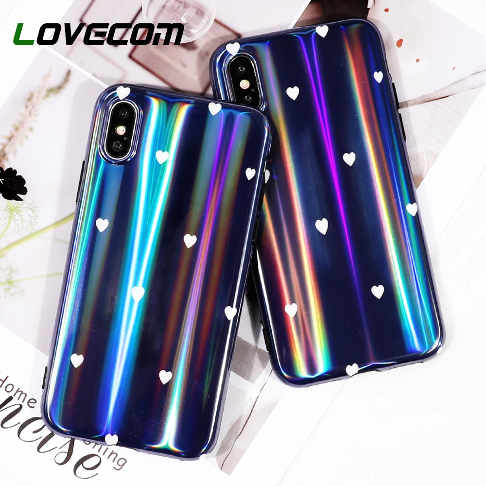 

LOVECOM Aurora Laser Light Vintage Love Heart Patterned Glossy IMD Soft Phone Case For iPhone 6 6S 7 8 Plus X XS MAX 6.5'' XR