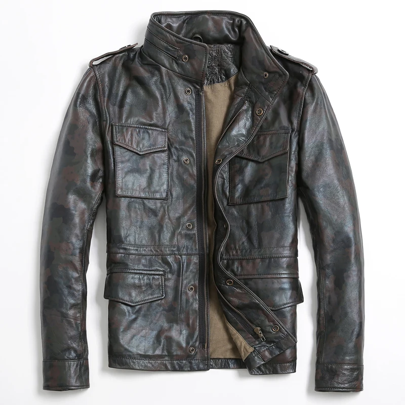 black leather field jacket