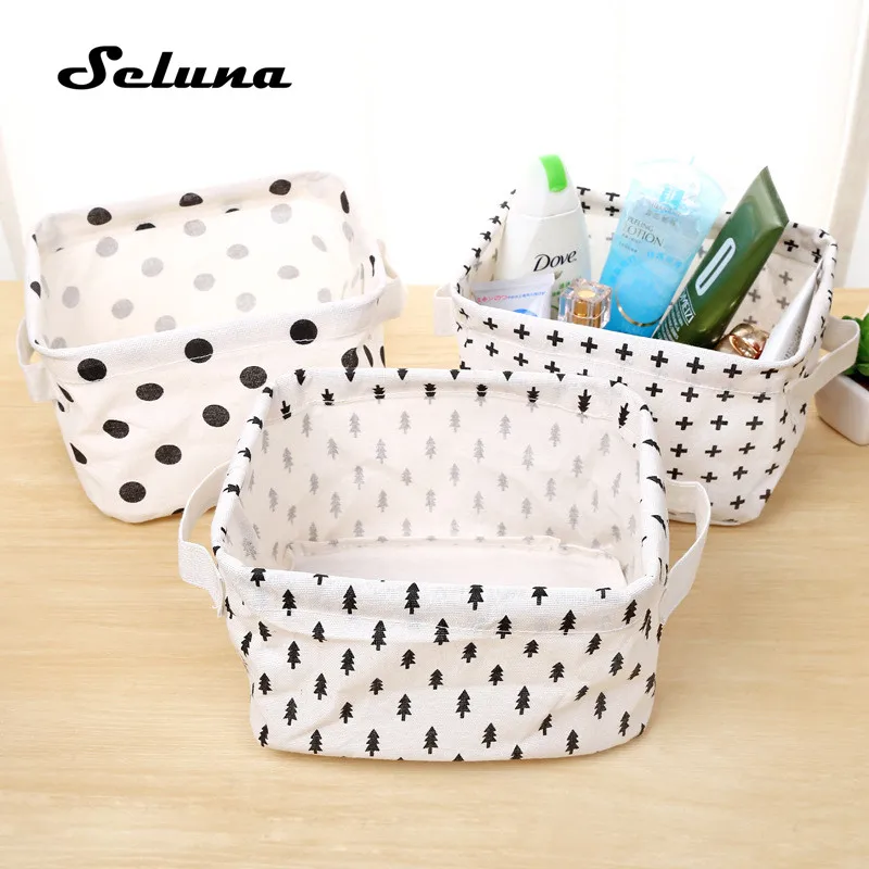 

Seluna Desktop Storage Basket Cute Printing Waterproof Organizer Cotton Linen Sundries Storage Box Cabinet Underwear Storage Bag