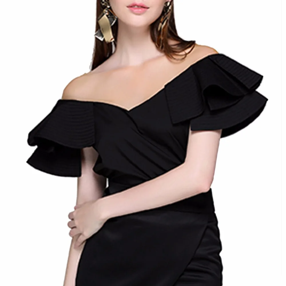 Ruffles Slash Neck Backless Womens Blouses Top Tees Shirt_12