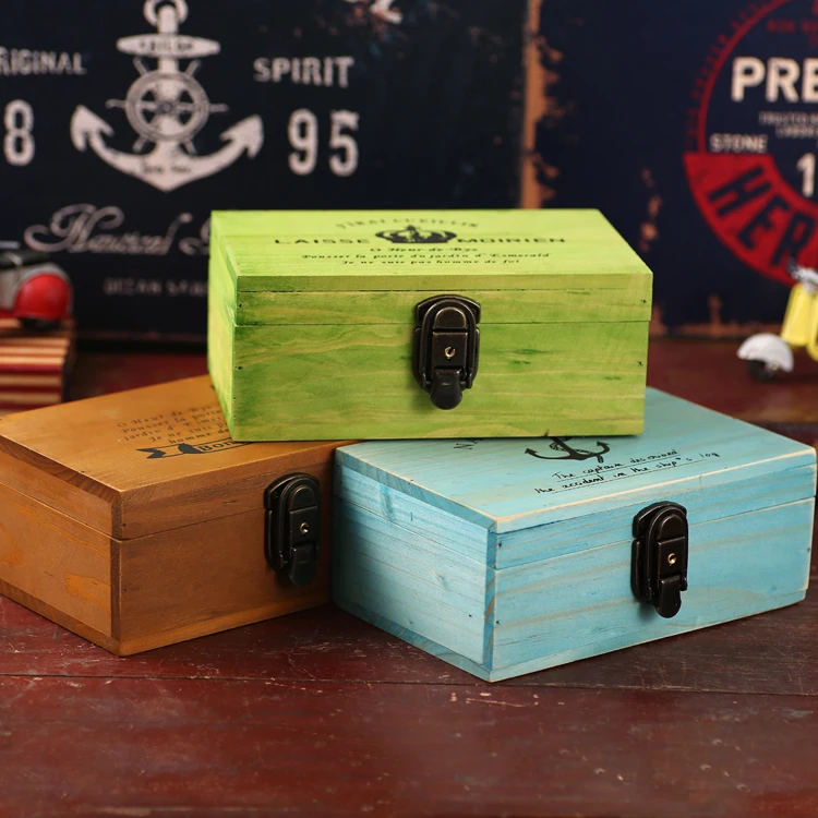 

Zakka style do the old wooden box with a lock with a key storage box small box home organizer