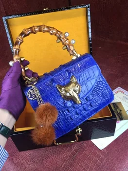 

100% Crocodile Skin Small Size long metal chain lady Shoulder /Cross Body Bag alligator skin leather women bag purple blue color