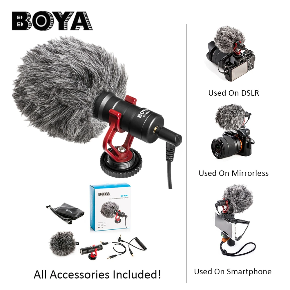 

BOYA BY-MM1 DSLR MIC Video camera Microphone Youtube Blogging Recording Mic for Canon Nikon Sony iPhone HuaWei Smartphone Osmo