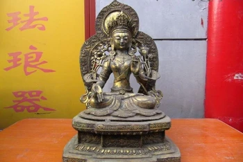 

22"Tibet Temple Bronze gild lotus White TaRa Kwan-Yin Guan Yin Bohisattva Statue