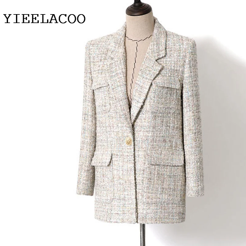 Jacket women Tweed lapel one-piece Spring / Autumn women's jacket New Small Fragrance ladies jacket coat