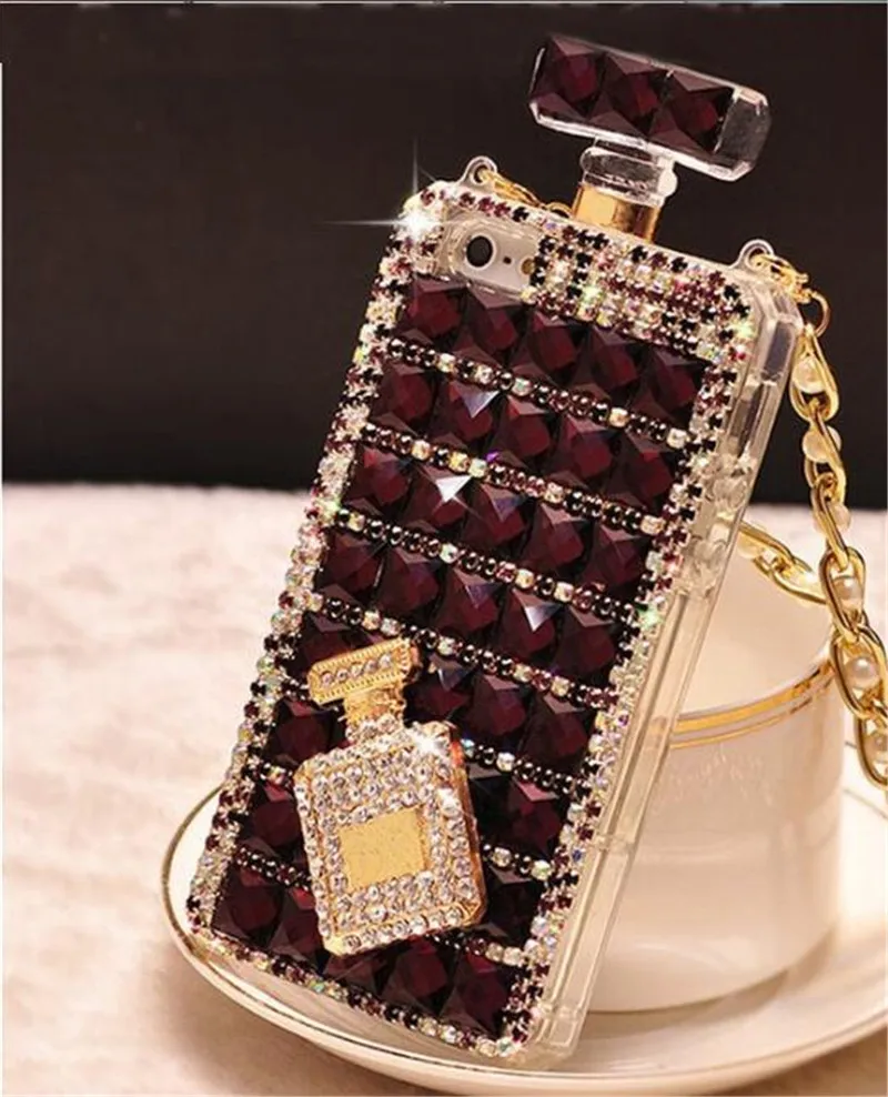 

DIY Luxury Case For iPhone Xs Max Case Xr X 8 Plus 7 6 6s 10 Women Perfume Cover Cute Girl Chain Strap Crossbody Bling Diamond