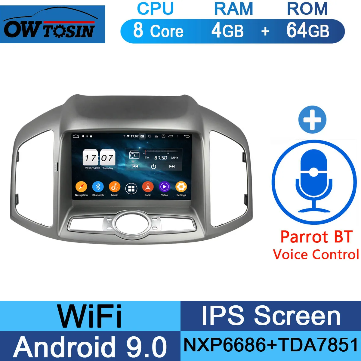 " ips 1920*1080 8 Core 4G ram+ 64G rom Android 9,0 автомобильный dvd-плеер для Chevrolet Captiva 2011- DSP радио gps Parrot BT Adas - Цвет: 64G Parrot BT