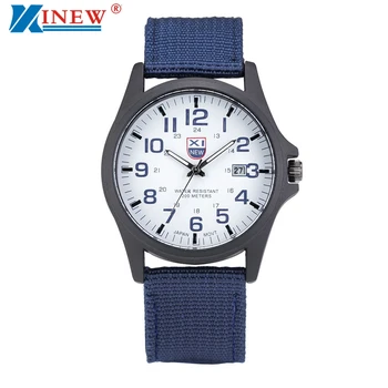 

XINEW Calendar Watches Mens Canvas Military Army Quartz Watch Men Luxury Stainless Steel Wrist Watch Relogio Masculino #Ju