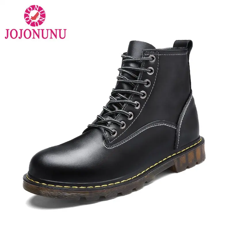 

JOJONUNU Real Leather Men Ankle Boots Vintage Round Toe Lace Up Fur Warm Boots Winter Fashion Shoes Male Footwear Size 38-44