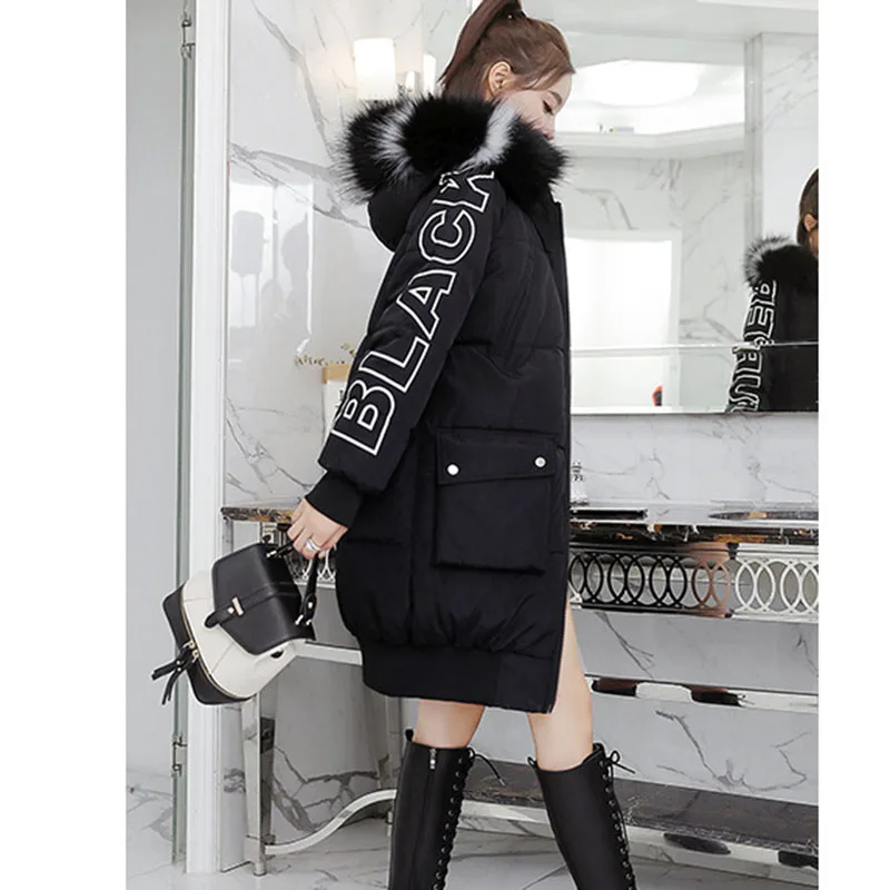 Le Manches Longues Lettre gray Moyen Mode En Coton De Capuche Col D'hiver Vers yellow 2019 Nuw311 À Bas Black Nouveau Fourrure white Manteau Femmes Long PO8kwXNn0