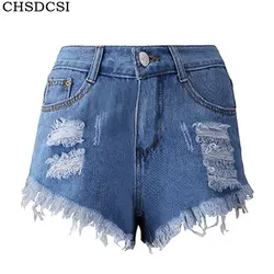 CHSDCSI джинсовые рваные шорты модные Повседневное пляжные женские сексуальные шорты кайф Талия Кисточкой Рваные джинсы летние джинсы