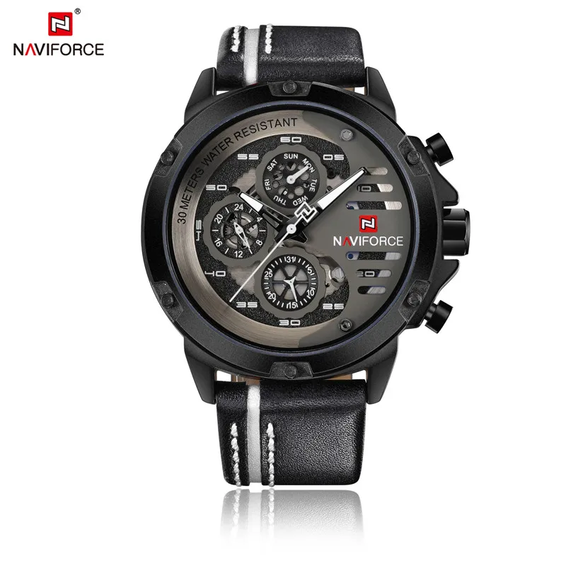 Relogio Masculino NAVIFORCE 9110 мужские часы лучший бренд класса люкс Золотые спортивные водонепроницаемые военные кварцевые кожаные часы на запястье мужские часы - Цвет: NA911002 without box