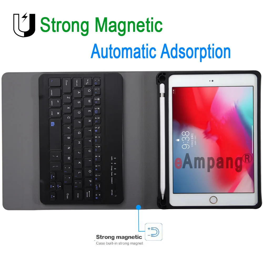 Кожаный чехол с клавиатурой и слотом для стилуса Apple iPad mini 4 5 2019 7 9 со съемной Bluetooth
