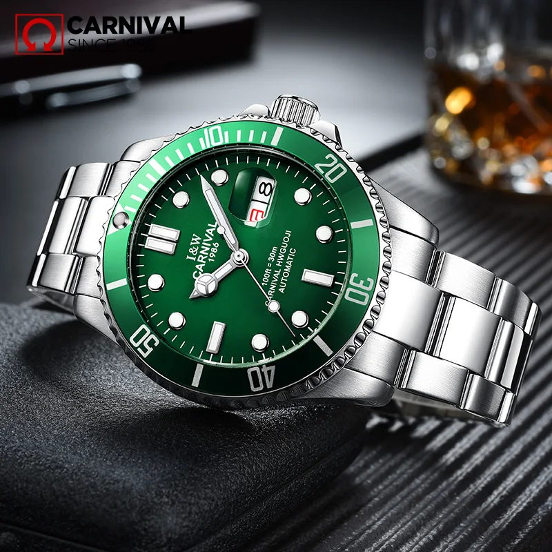 2017 CARNIVAL Submariner Collection Mens Watches Famous Topbrand Luxury Automatic Mechanical Waterproof Sports Casual Luminous