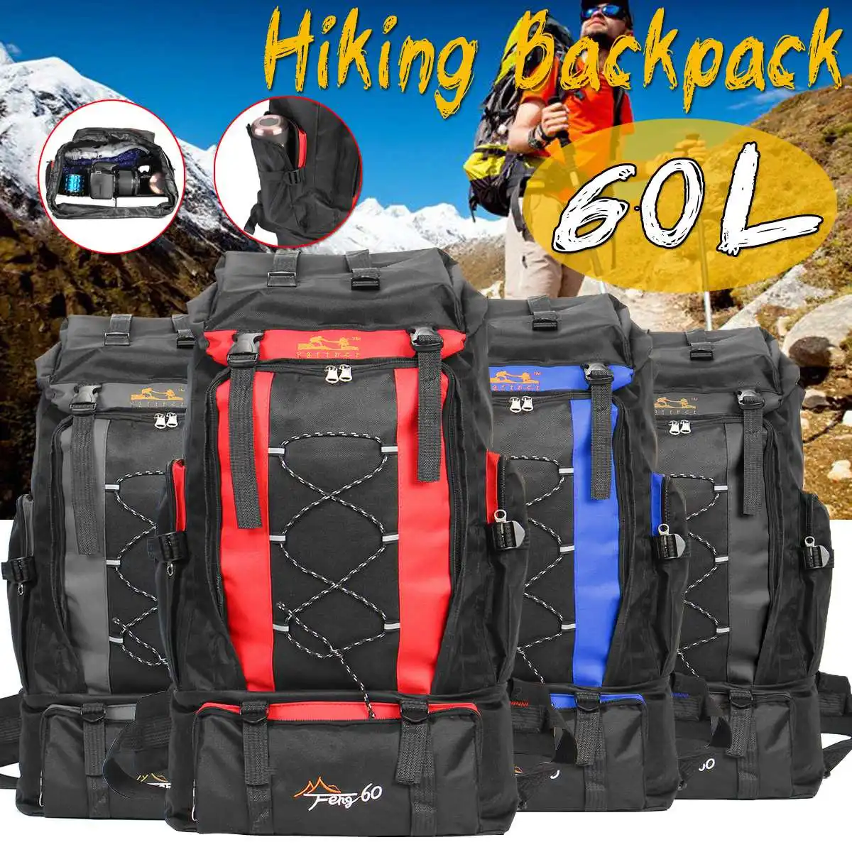 

60L Nylon Waterproof Backpack Outdoor Rucksack Bag Sport Camping Hiking Luggage Bag Travel Backpacks Tactical bag shoulder