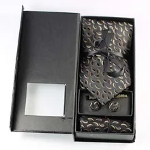 Yibei Coachella Галстуки Для мужчин галстук черный с коричневыми пятнами точки галстук+ запонки+ платок с соответствующими подарочная коробка