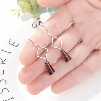 

New Sweet Creative Geometric 925 Sterling Silver Jewelry Hollow Square Color Crystal Personality Dangle Earrings SE679