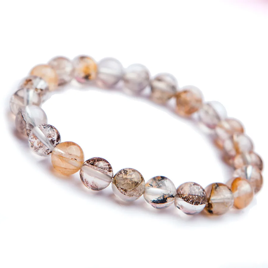 8mm Natural Petrified Wood Contain Tree And Leaf Crystal Stretch Bracelet Drop Shipping | Украшения и аксессуары