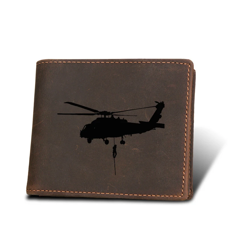 Helicopter Air Force Military Men Wallet Gifts Multi Card Holders Small Purses Genuine Leather Vintage short wallets | Багаж и сумки