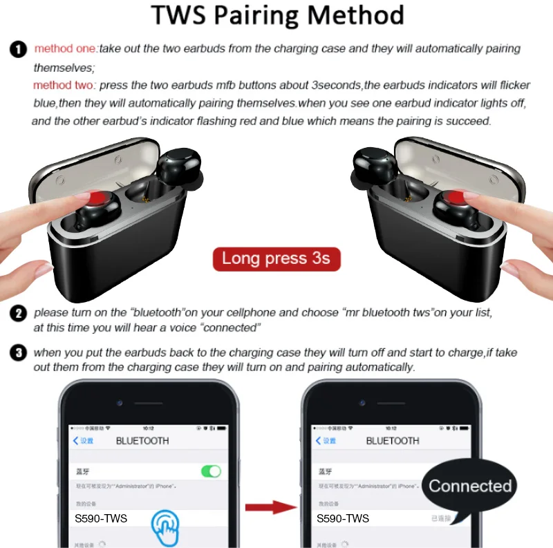 TOMKAS TWS Airpods Wireless Earbuds True 5D Stereo Bluetooth Earphones Mini TWS Earphones Waterproof Handsfree with 2200mAh Power Bank (1)
