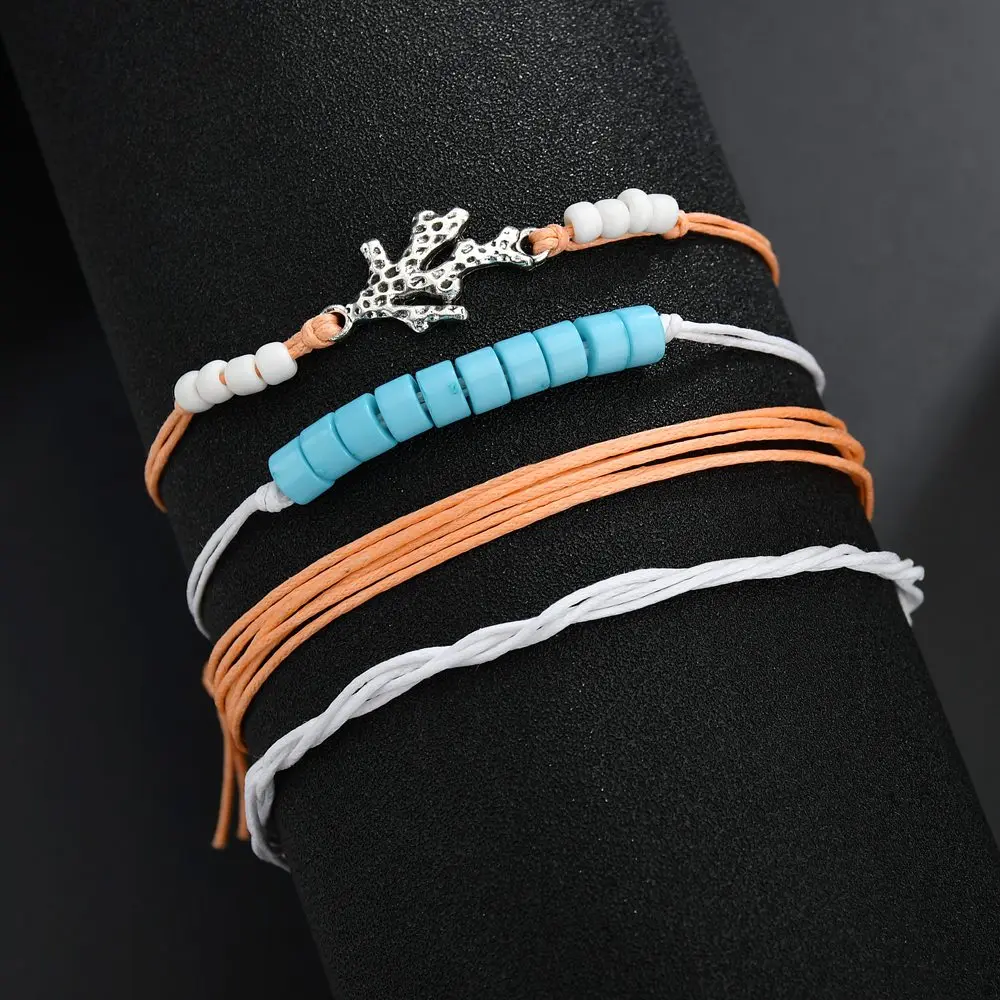 

Terreau Kathy 4 Pcsset Women Simple Branches Hand Knitted Beaded Bracelet Set Fashion Beach Jewelry Accessories Christmas Gifts