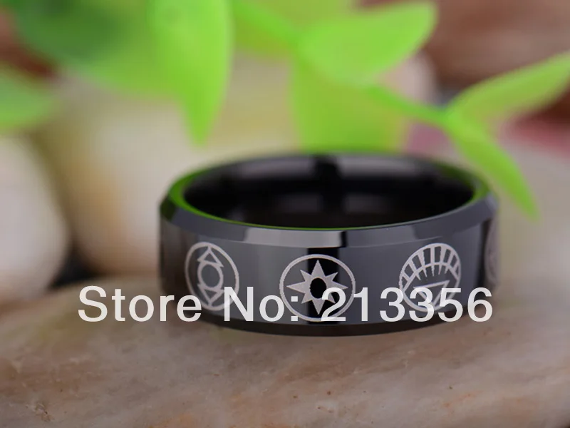 

Cheap Price Free Shipping 2015 USA Hot Selling 8MM Black Bevel Green Lantern Darkest Night Mens' Tungsten Carbide Wedding Ring