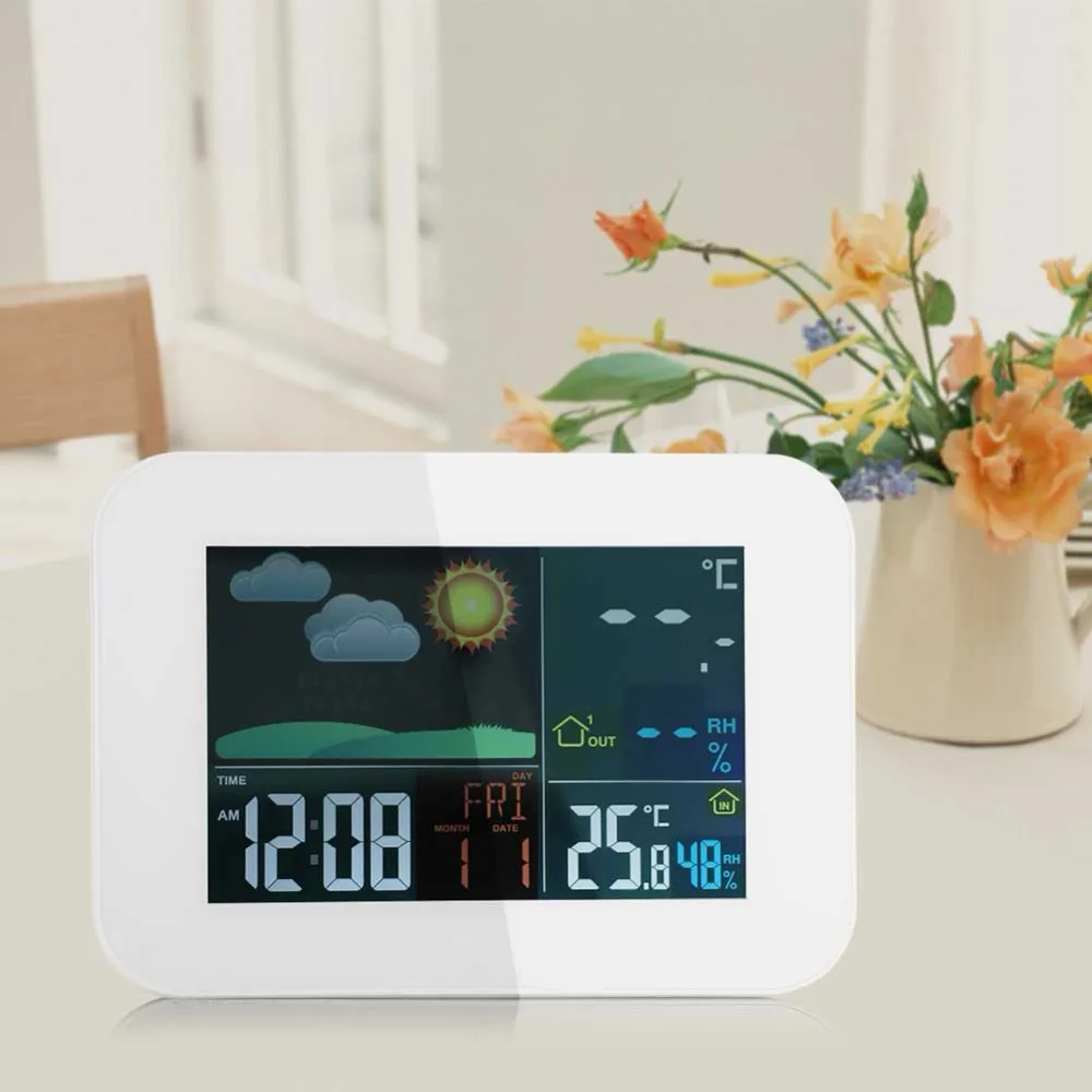 

Digital Weather Station Colorful LCD Wireless Weather Station Alarm Clock Outdoor Indoor Temperature Humidity
