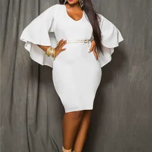 Модное женское платье-карандаш больших размеров с рукавами-плащами, сексуальное платье с открытой спиной, женское летнее платье, элегантное платье Vestidos, офисные женские платья