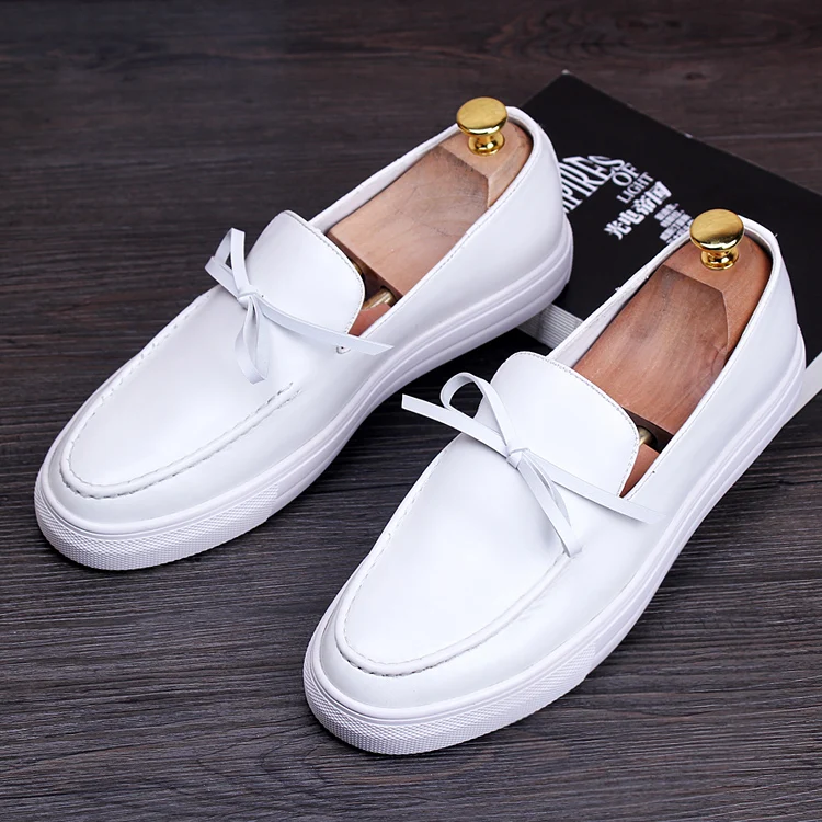 

ERRFC New Arrival Simple Design White Leather Shoes Fashion Mens Causal Comfort Loafer Shoes Round Toe Black Flat Shoes Office