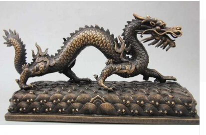 

Copper Brass CHINESE crafts decoration Asian 14" Chinese Folk Feng Shui Bronze Zodiac Year Dragon Success Statue Sculpture