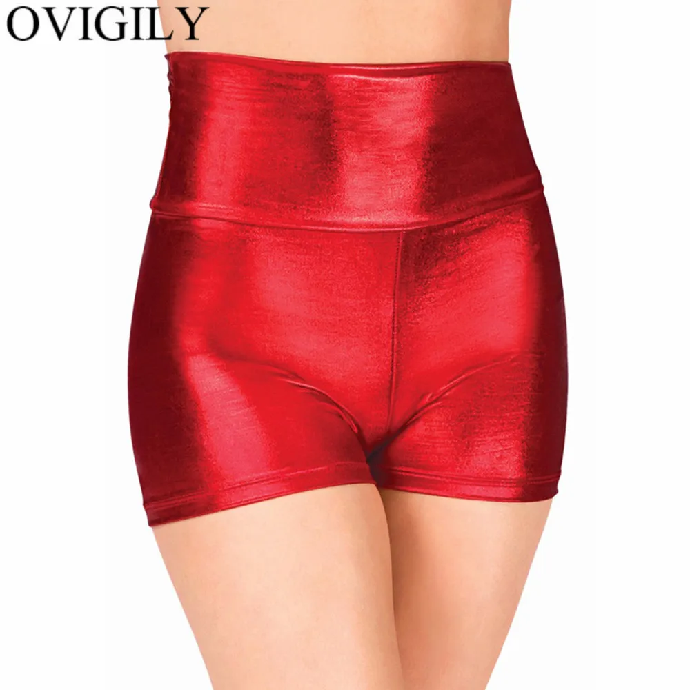 OVIGILY Women Fuchsia Metallic Dance Shorts Shiny Workout Shorts For Girls Gymnastics Red High Waisted Shorts Skinny Underpants adidas shorts Shorts