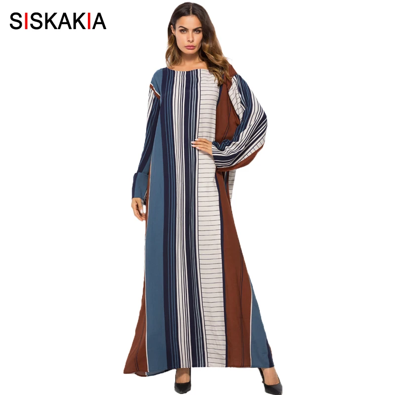 

Siskakia multicolor stripe color block plus size dressing gowns for women Spring Summer 2018 UAE dubai Turkey maxi long dress