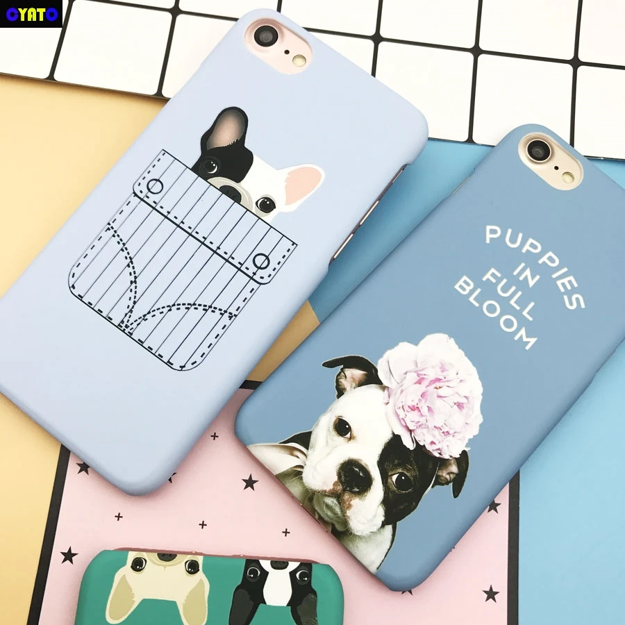 

MYSUN Cute Cartoon Animal Cat Dog Bulldog Case For iPhone 6 6S Plus 7 8 Plus 5S X Case Plastic Matte Cover For iPhone 7 Case