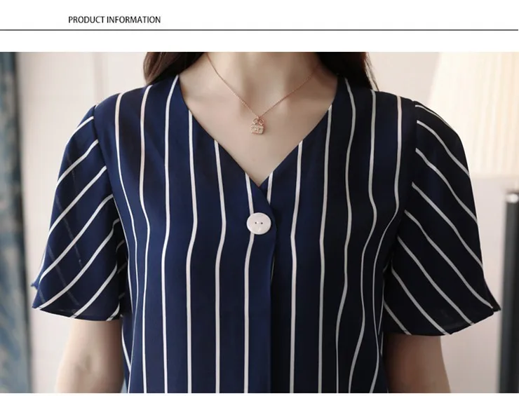 Fashion Striped Blouses Women Tops Work Wear Office Shirts For Women V-neck Short Sleeve Chiffon Blusas Mujer Summer Tops 2018 (6)