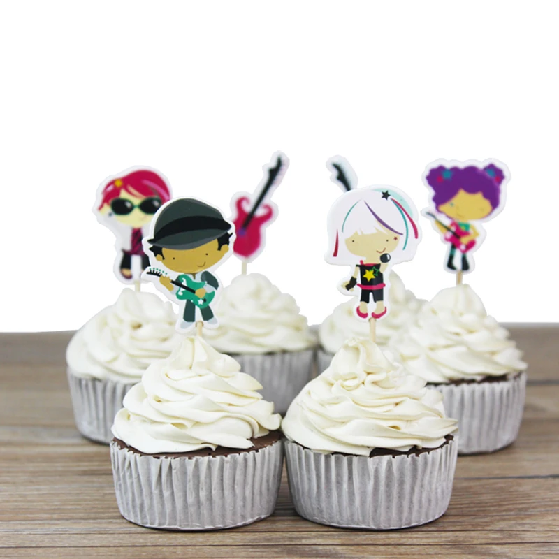 24pcs Rock And Roll Guitar Music Candy Bar Cupcake Toppers Pick