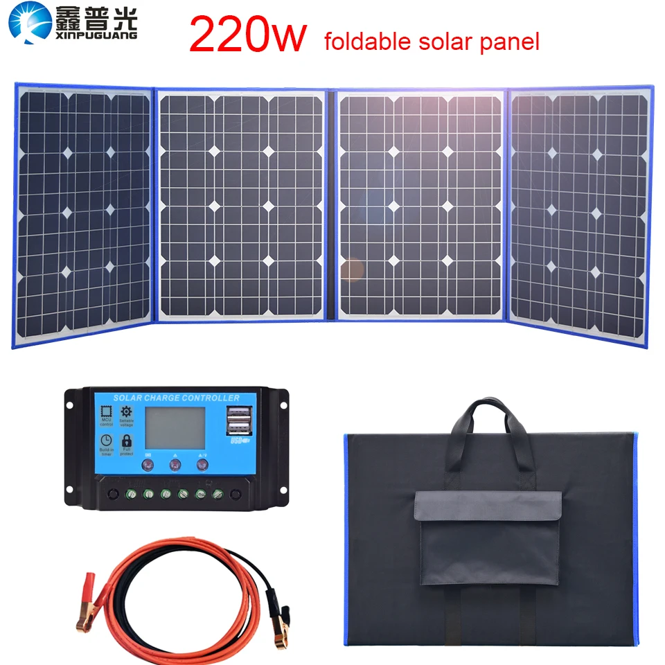 

Flexible Solar Panel foldable 220w 12v/18v home outdoor kit 200w portable battery charger 5v usb for phone car battery camping