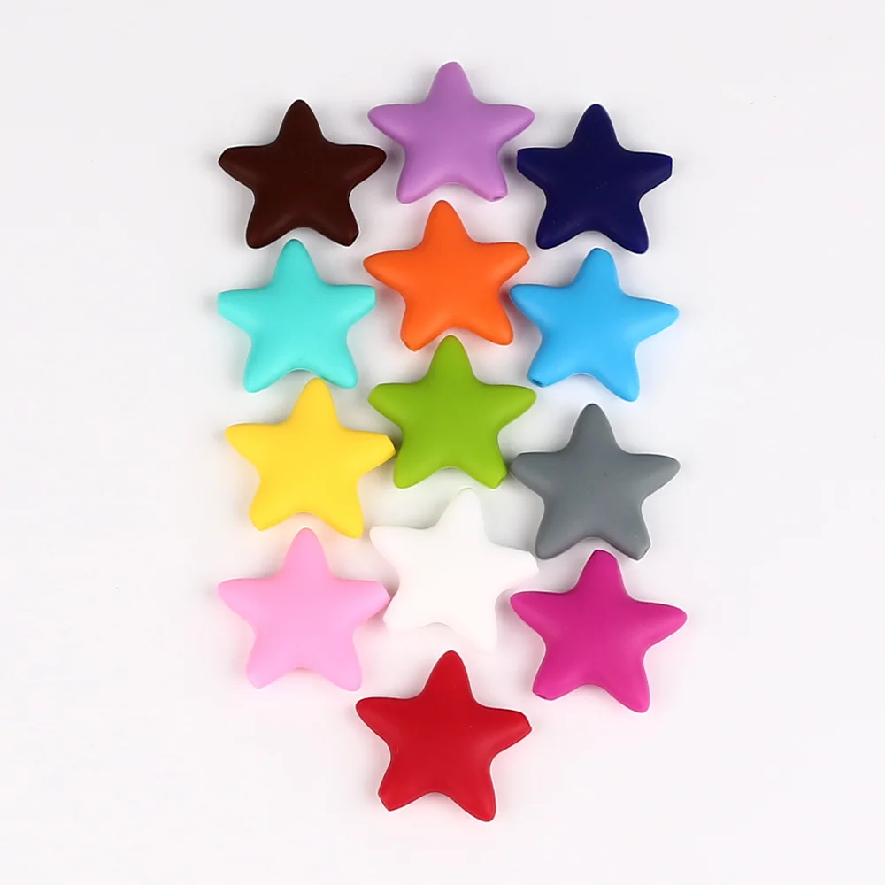 

TYRY.HU 100Pcs/Lot Star shaped Beads Baby Teething Teethers Toys DIY Baby Teething Pacifier Chain Necklace Food Grade Silicone