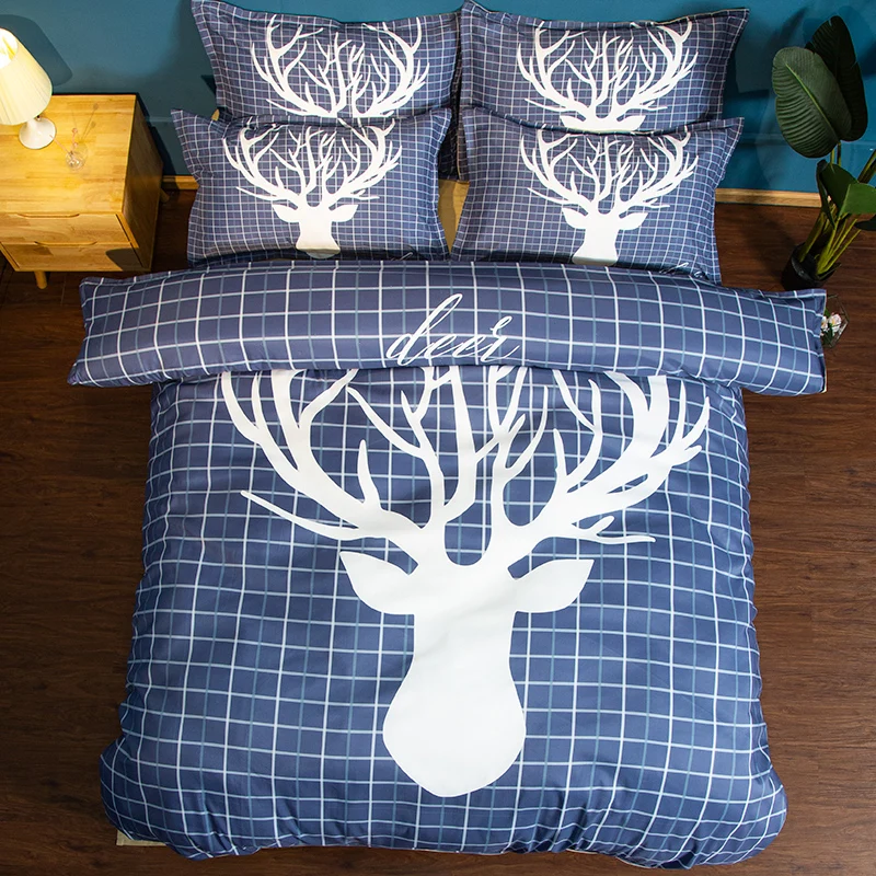 

Free shipping Novelty Gift Nordic Plaids Checkered Deer Pattern Bedding Duvet Cover Set+2pcs Pillow Case Sham UK AU US Size