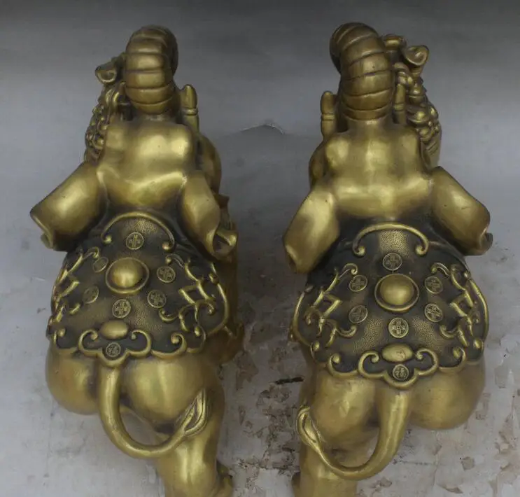 

Details about 13" Chinese Copper Rich Wealth Treasure Bowl JiXiang Animal Elephant Statue Pair