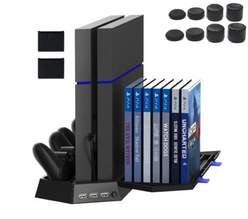 

PS4 Vertical Stand Cooling Fan Controller Charging Station with CD Disk Storage For PlayStation 4 Console PS4 Controller + 8 cap