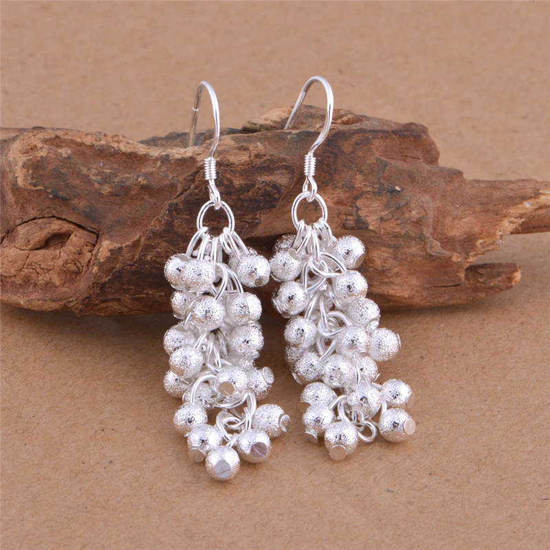 

Jewelry Silver Plated Woman Frosted 1Pair Fashion Silver Earring Grape Earrings
