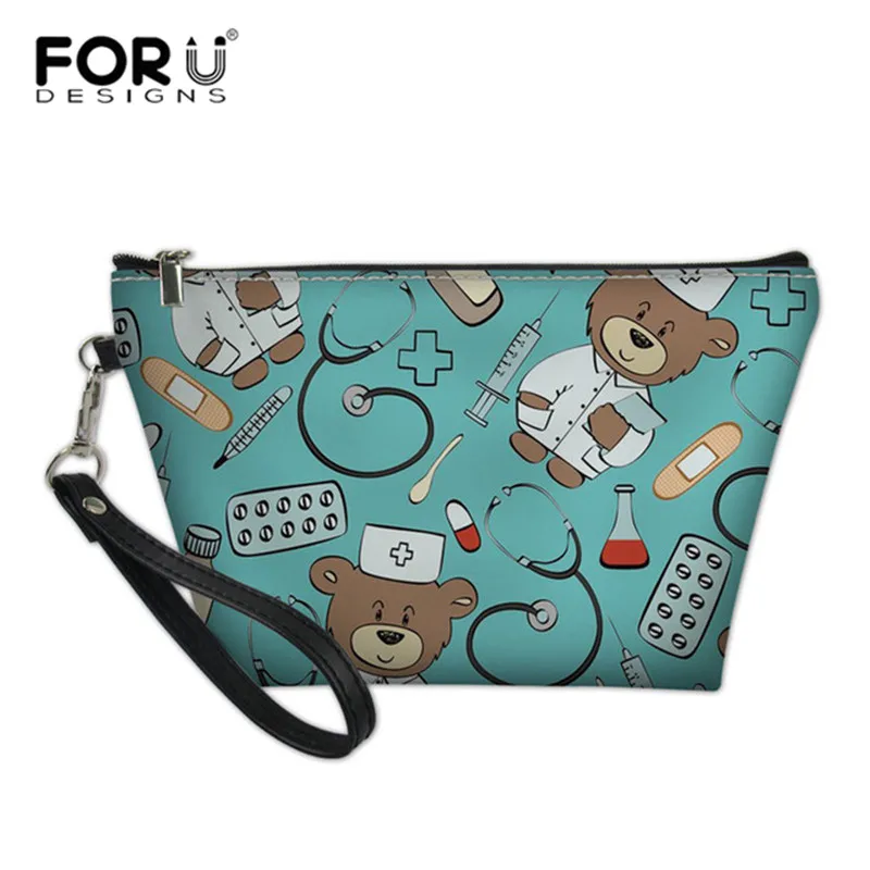 FORUDESIGNS المرأة التجميل حقيبة لالماكياج لطيف الكرتون الدب ممرضة السفر ماكياج صغيرة المنظم حالات بنات Kawaii المرحاض مربع