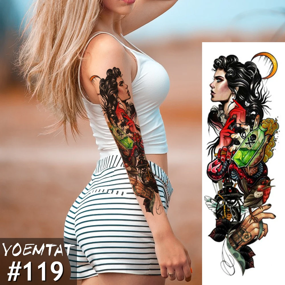 

New 1 Piece Temporary Tattoo Sticker old school Full Flower Tattoo with Arm Body Art Big Large Fake Tattoo Sticker