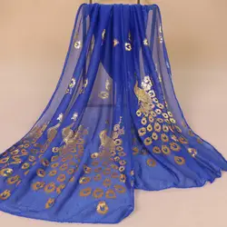 Для женщин вышивка павлин Gild морщинка хиджаб шаль шарфы солнцезащитный крем марли органза плотная платки Обёрточная бумага покрыть Глава