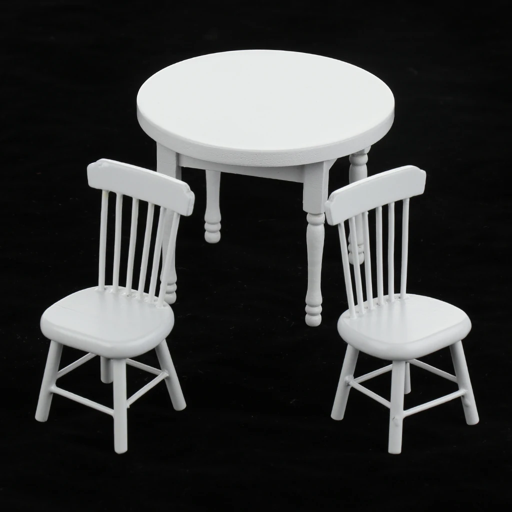 Miniature Wooden Dining Room Table Chairs Set White Kids Play House Life Scenes Accessories Miniature Wooden Dining Room Table Chairs Set White Kids Play House Life Scenes Accessories